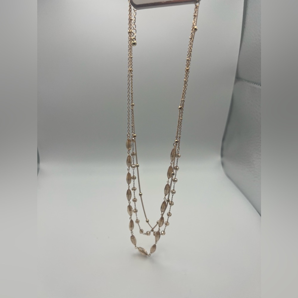 Gold Triple Layer with Champagne Beads NWT Necklace.